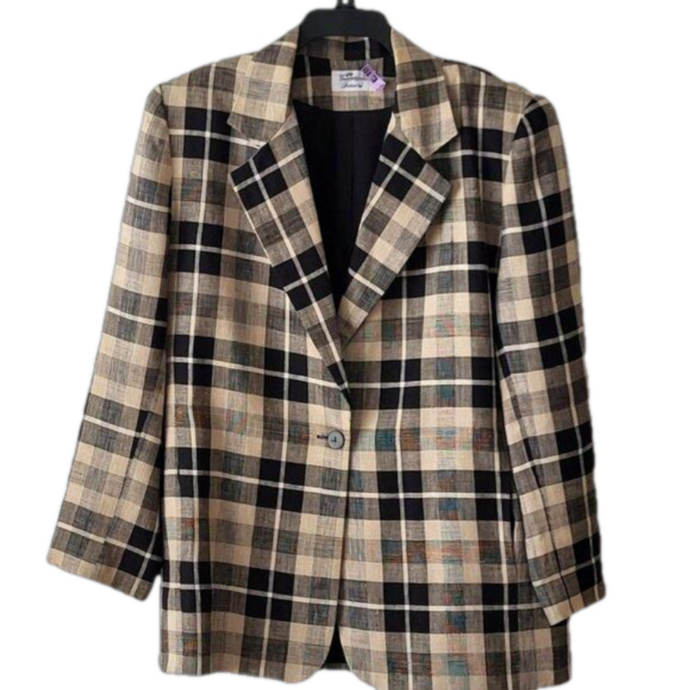 Classic Vintage Tailored Plaid Jacket, sz L